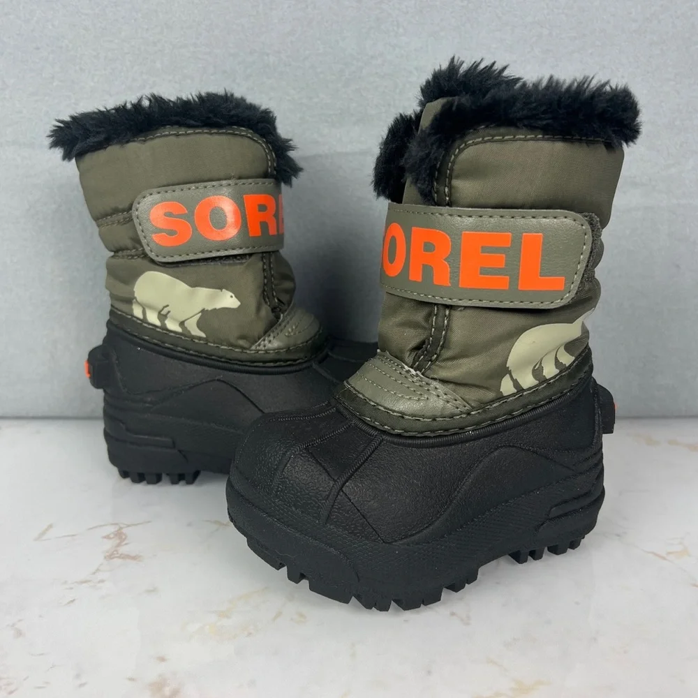 NEW Sorel Toddler Snow Commander Boot Winter Velcro Strap Faux Fur Lining Size 4